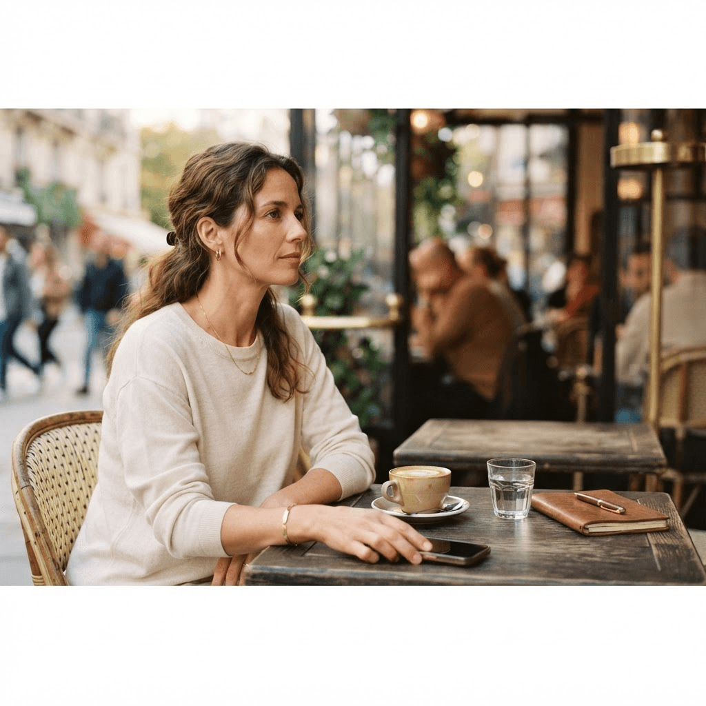 A woman closing a dating app on her phone while considering professional matchmaking.